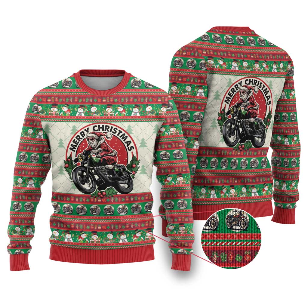 Biker Santa Motorcycle Christmas Ugly Christmas Sweater Santa Claus On A Motorcycle - Wonder Print Shop