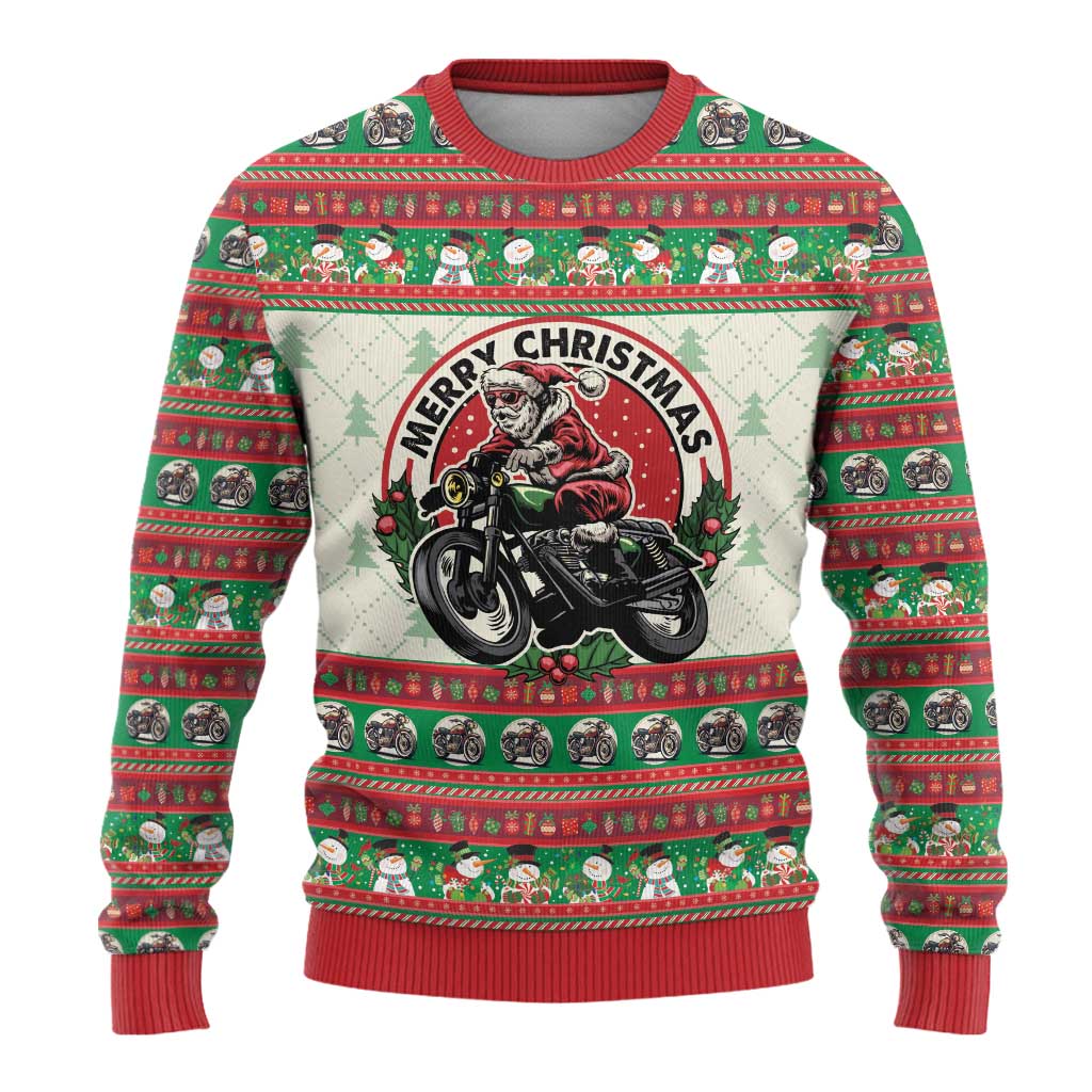 Biker Santa Motorcycle Christmas Ugly Christmas Sweater Santa Claus On A Motorcycle - Wonder Print Shop