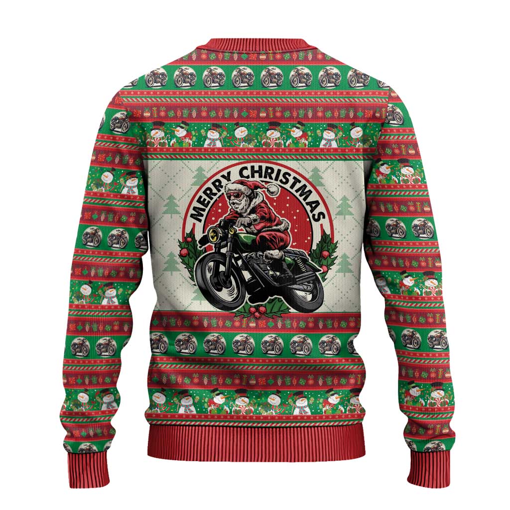 Biker Santa Motorcycle Christmas Ugly Christmas Sweater Santa Claus On A Motorcycle - Wonder Print Shop