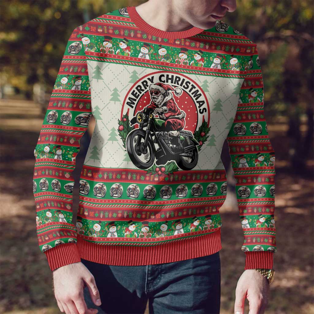 Biker Santa Motorcycle Christmas Ugly Christmas Sweater Santa Claus On A Motorcycle - Wonder Print Shop