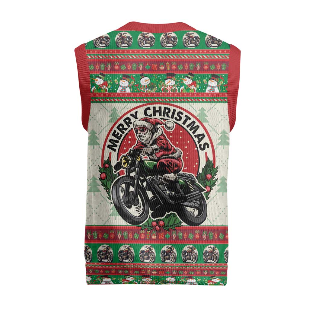 Biker Santa Motorcycle Christmas Knitted V-Neck Vest Santa Claus On A Motorcycle - Wonder Print Shop