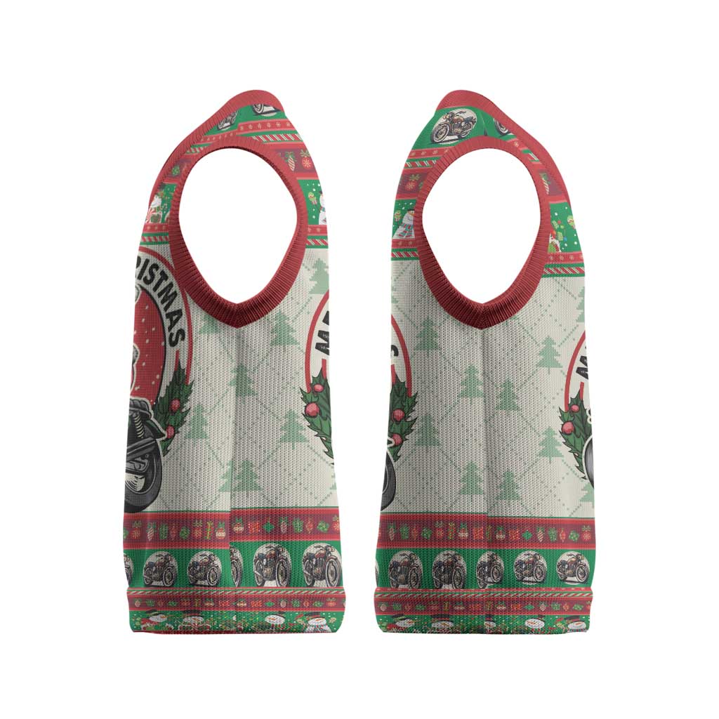 Biker Santa Motorcycle Christmas Knitted V-Neck Vest Santa Claus On A Motorcycle - Wonder Print Shop