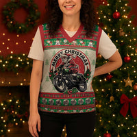 Biker Santa Motorcycle Christmas Knitted V-Neck Vest Santa Claus On A Motorcycle - Wonder Print Shop