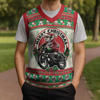 Biker Santa Motorcycle Christmas Knitted V-Neck Vest Santa Claus On A Motorcycle - Wonder Print Shop