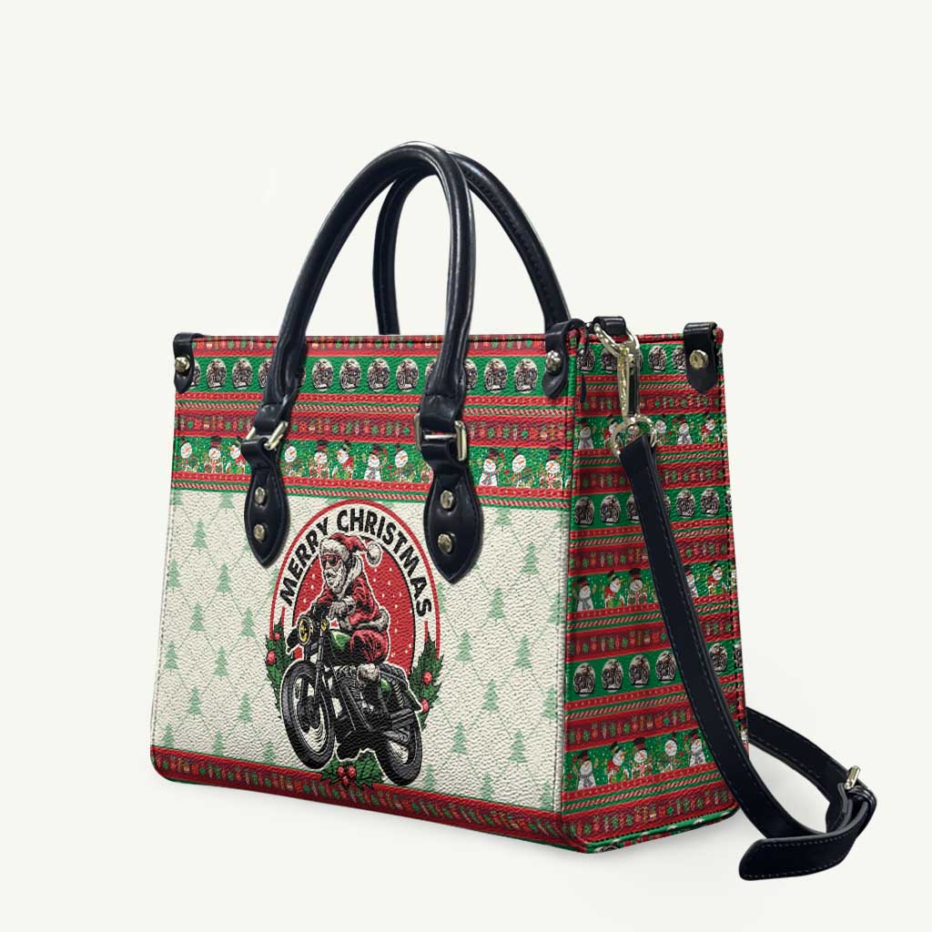 Biker Santa Motorcycle Christmas Leather Bag Santa Claus On A Motorcycle - Wonder Print Shop