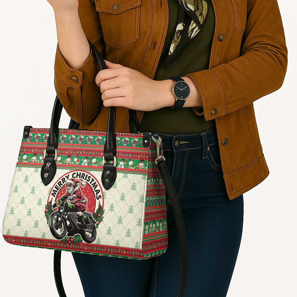 Biker Santa Motorcycle Christmas Leather Bag Santa Claus On A Motorcycle - Wonder Print Shop