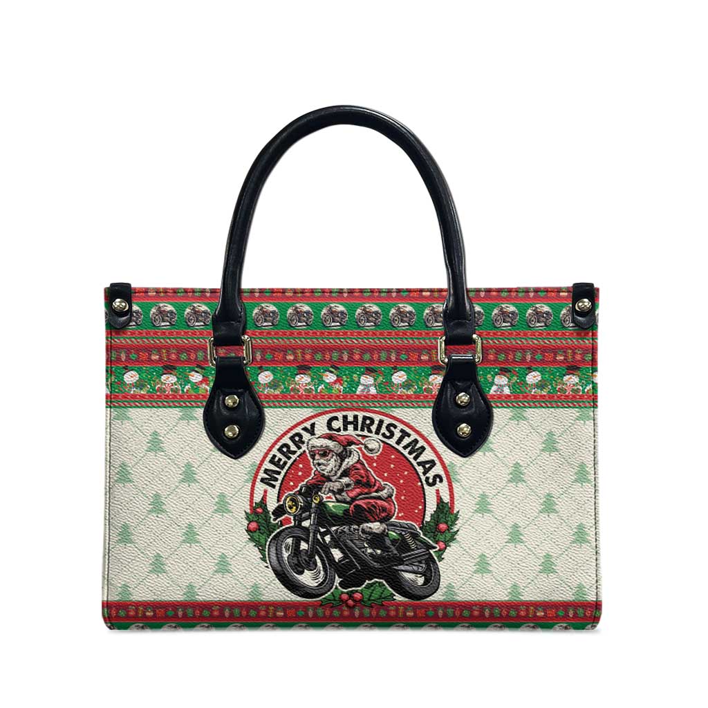 Biker Santa Motorcycle Christmas Leather Bag Santa Claus On A Motorcycle - Wonder Print Shop