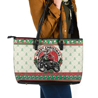 Biker Santa Motorcycle Christmas Leather Tote Bag Santa Claus On A Motorcycle - Wonder Print Shop