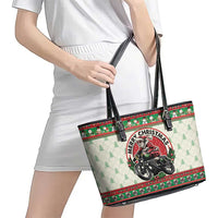 Biker Santa Motorcycle Christmas Leather Tote Bag Santa Claus On A Motorcycle - Wonder Print Shop