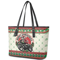 Biker Santa Motorcycle Christmas Leather Tote Bag Santa Claus On A Motorcycle - Wonder Print Shop