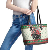 Biker Santa Motorcycle Christmas Leather Tote Bag Santa Claus On A Motorcycle - Wonder Print Shop