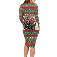 Biker Santa Motorcycle Christmas Long Sleeve Bodycon Dress Santa Claus On A Motorcycle - Wonder Print Shop
