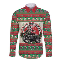Biker Santa Motorcycle Christmas Long Sleeve Button Shirt Santa Claus On A Motorcycle - Wonder Print Shop