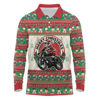 Biker Santa Motorcycle Christmas Long Sleeve Polo Shirt Santa Claus On A Motorcycle - Wonder Print Shop