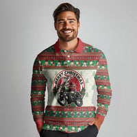 Biker Santa Motorcycle Christmas Long Sleeve Polo Shirt Santa Claus On A Motorcycle - Wonder Print Shop