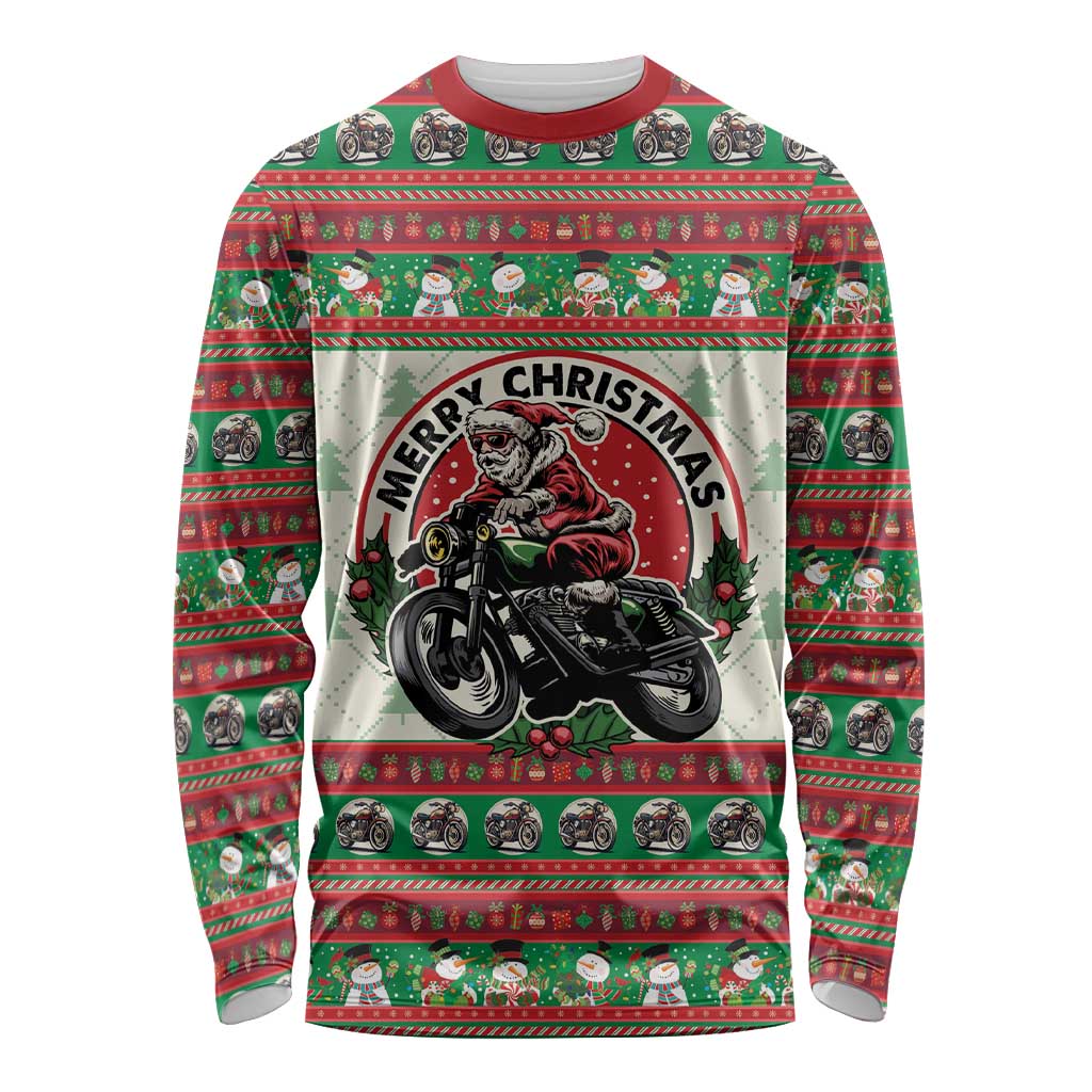 Biker Santa Motorcycle Christmas Long Sleeve Shirt Santa Claus On A Motorcycle - Wonder Print Shop