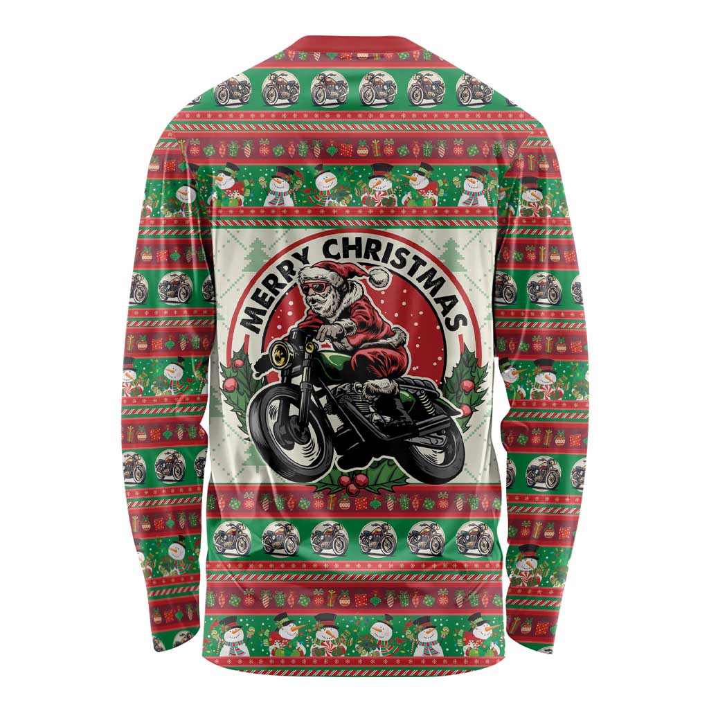 Biker Santa Motorcycle Christmas Long Sleeve Shirt Santa Claus On A Motorcycle - Wonder Print Shop