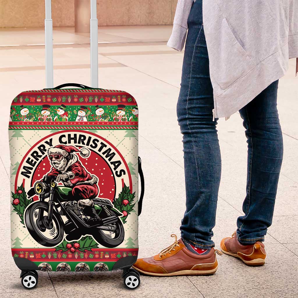 Biker Santa Motorcycle Christmas Luggage Cover Santa Claus On A Motorcycle - Wonder Print Shop