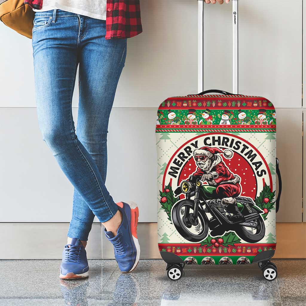 Biker Santa Motorcycle Christmas Luggage Cover Santa Claus On A Motorcycle - Wonder Print Shop