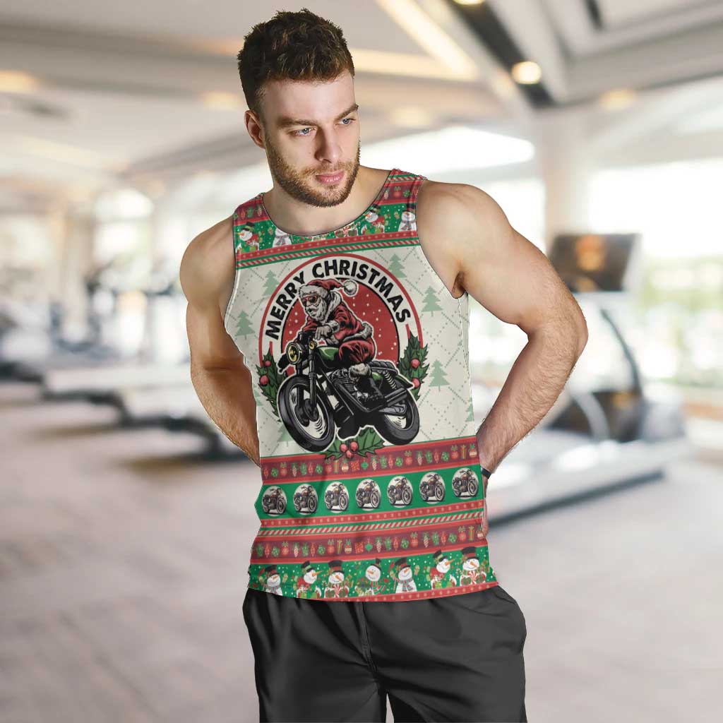 Biker Santa Motorcycle Christmas Men Tank Top Santa Claus On A Motorcycle - Wonder Print Shop