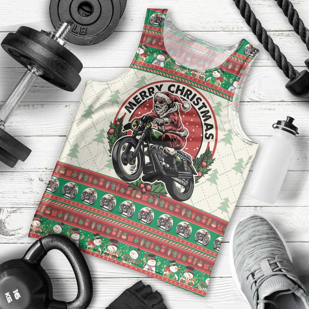 Biker Santa Motorcycle Christmas Men Tank Top Santa Claus On A Motorcycle - Wonder Print Shop