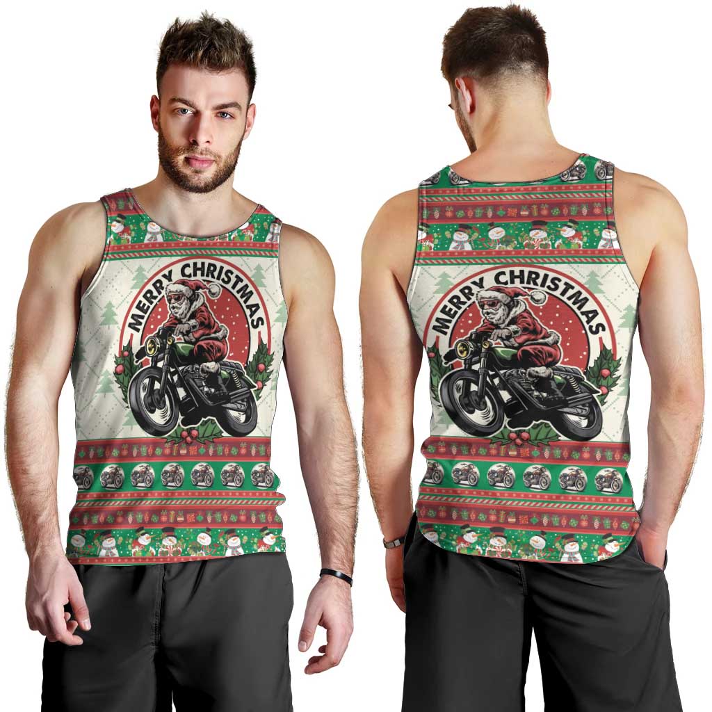 Biker Santa Motorcycle Christmas Men Tank Top Santa Claus On A Motorcycle - Wonder Print Shop