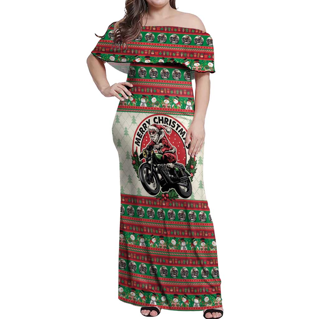 Biker Santa Motorcycle Christmas Off Shoulder Maxi Dress Santa Claus On A Motorcycle - Wonder Print Shop