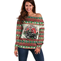 Biker Santa Motorcycle Christmas Off Shoulder Sweater Santa Claus On A Motorcycle - Wonder Print Shop