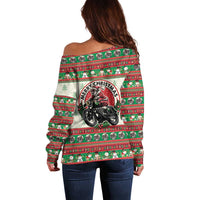 Biker Santa Motorcycle Christmas Off Shoulder Sweater Santa Claus On A Motorcycle - Wonder Print Shop