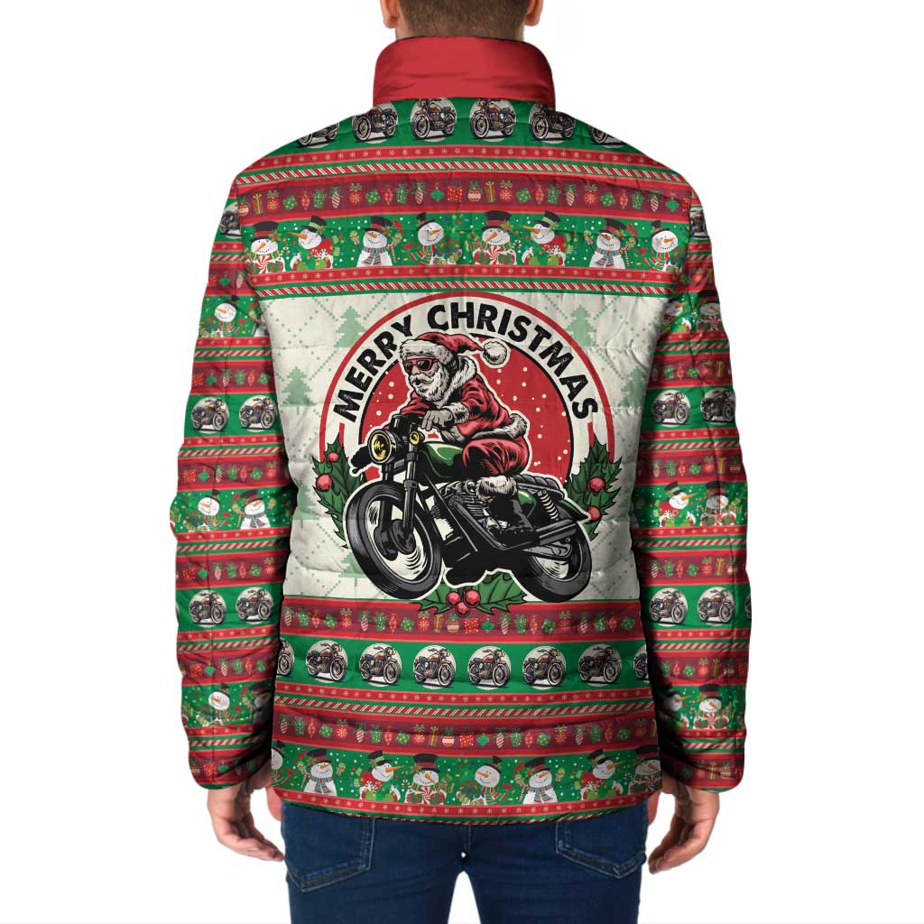 Biker Santa Motorcycle Christmas Padded Jacket Santa Claus On A Motorcycle - Wonder Print Shop