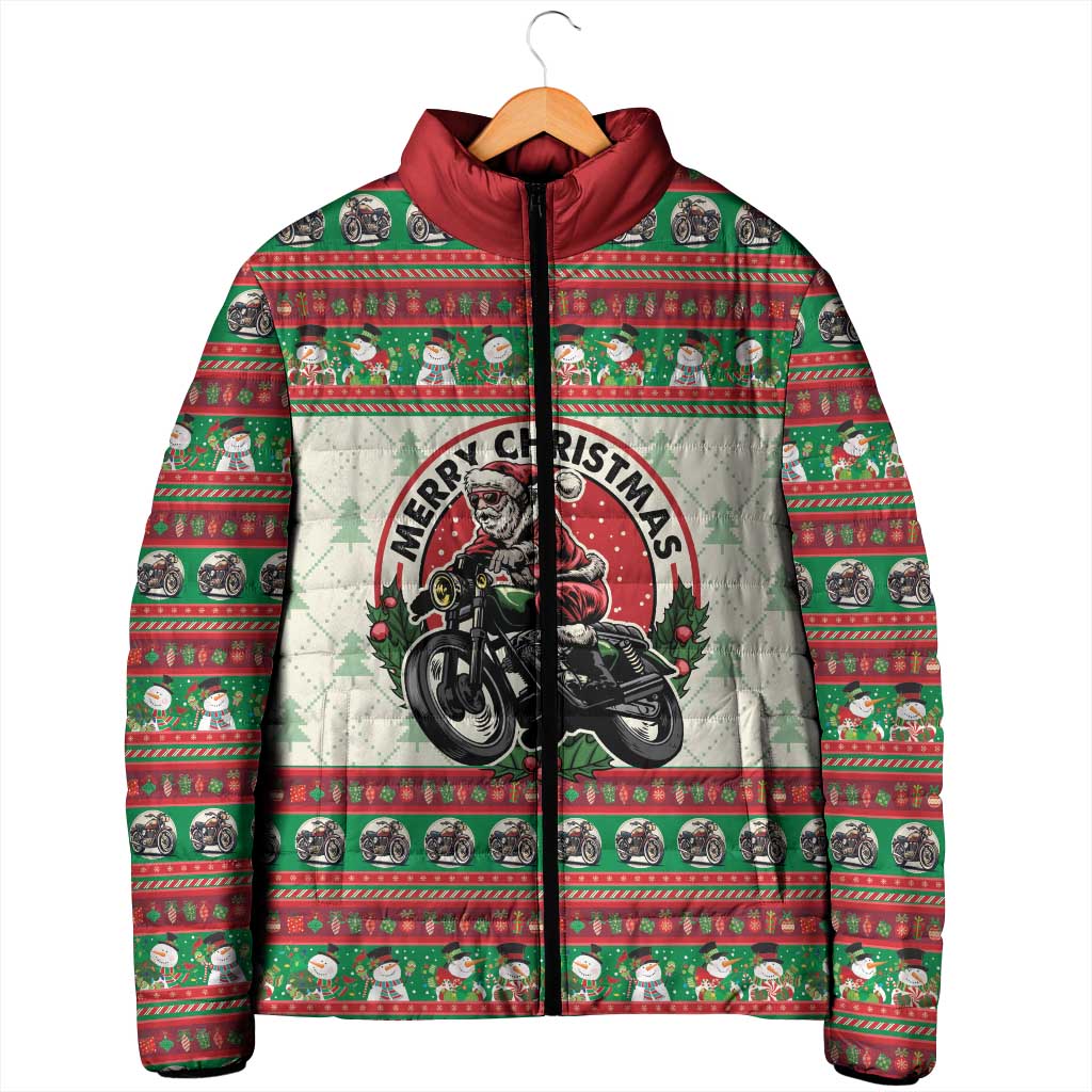 Biker Santa Motorcycle Christmas Padded Jacket Santa Claus On A Motorcycle - Wonder Print Shop