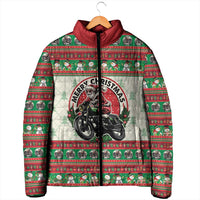 Biker Santa Motorcycle Christmas Padded Jacket Santa Claus On A Motorcycle - Wonder Print Shop