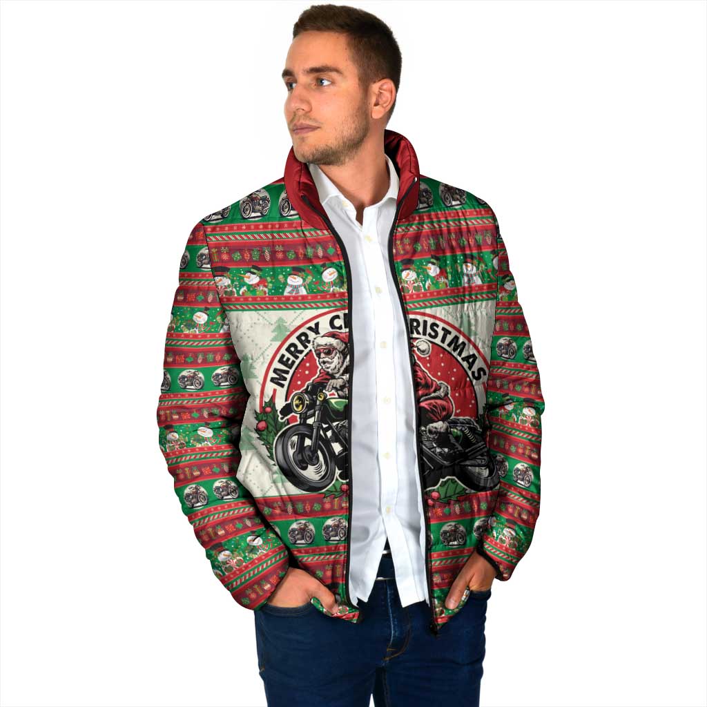 Biker Santa Motorcycle Christmas Padded Jacket Santa Claus On A Motorcycle - Wonder Print Shop