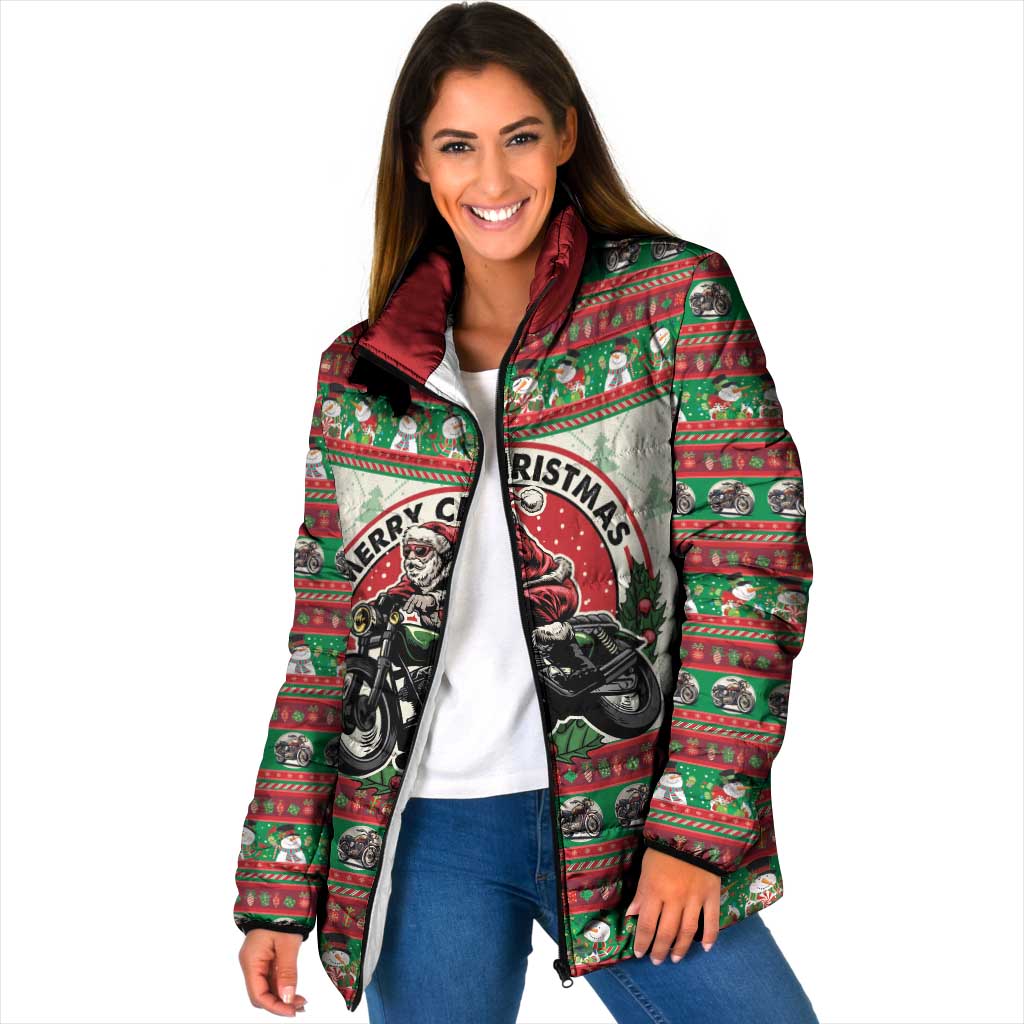Biker Santa Motorcycle Christmas Padded Jacket Santa Claus On A Motorcycle - Wonder Print Shop