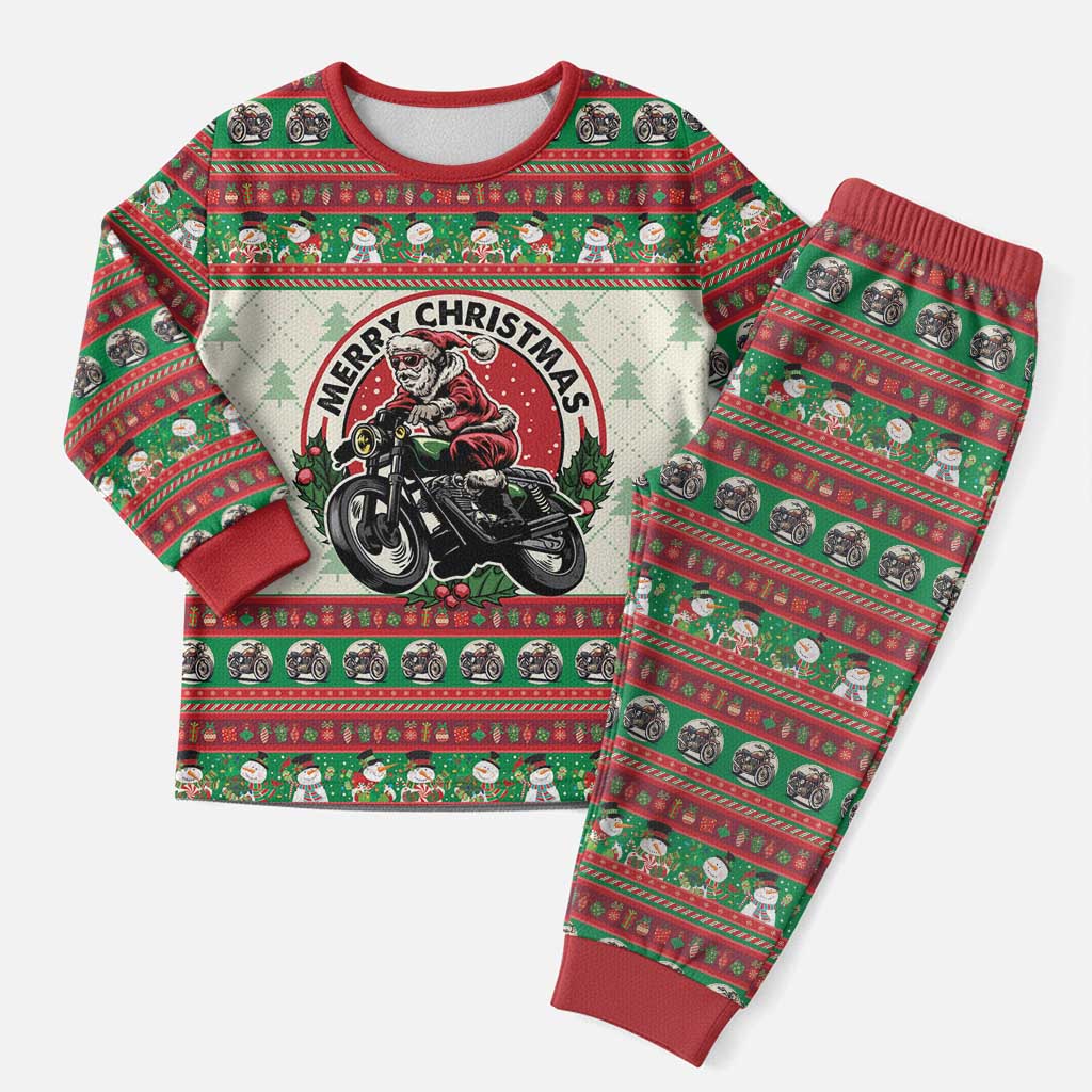 Biker Santa Motorcycle Christmas Pajama Set Santa Claus On A Motorcycle - Wonder Print Shop