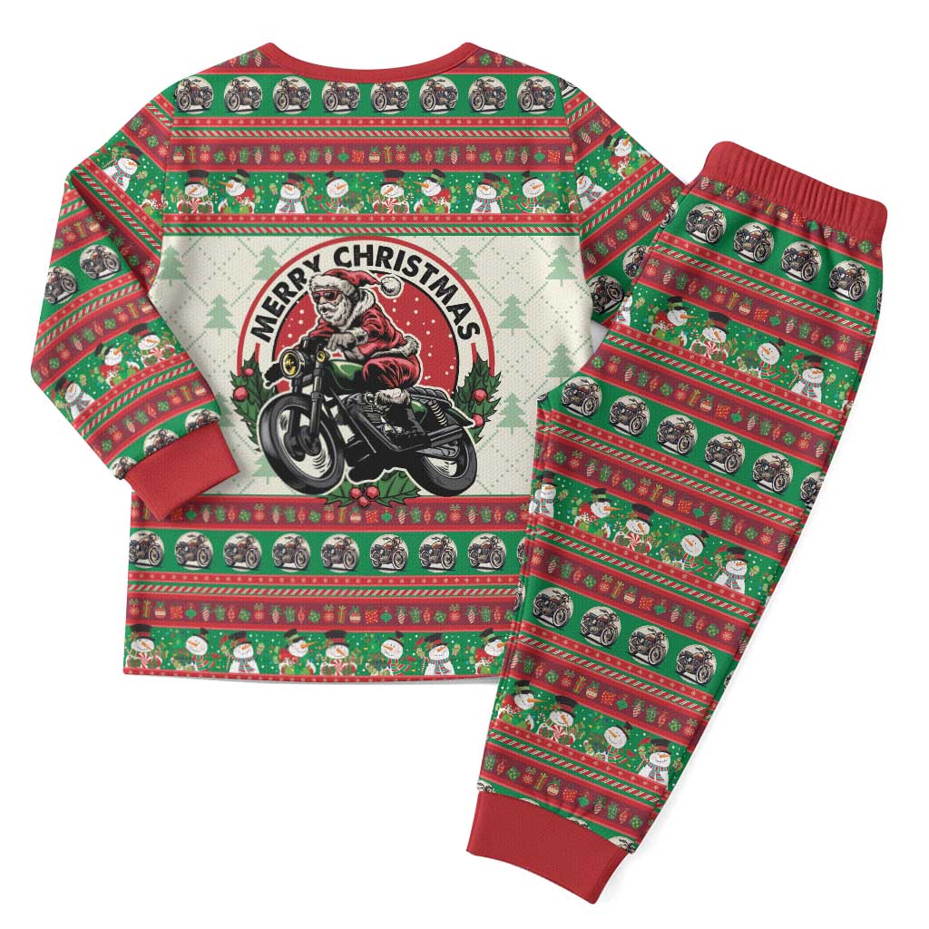 Biker Santa Motorcycle Christmas Pajama Set Santa Claus On A Motorcycle - Wonder Print Shop