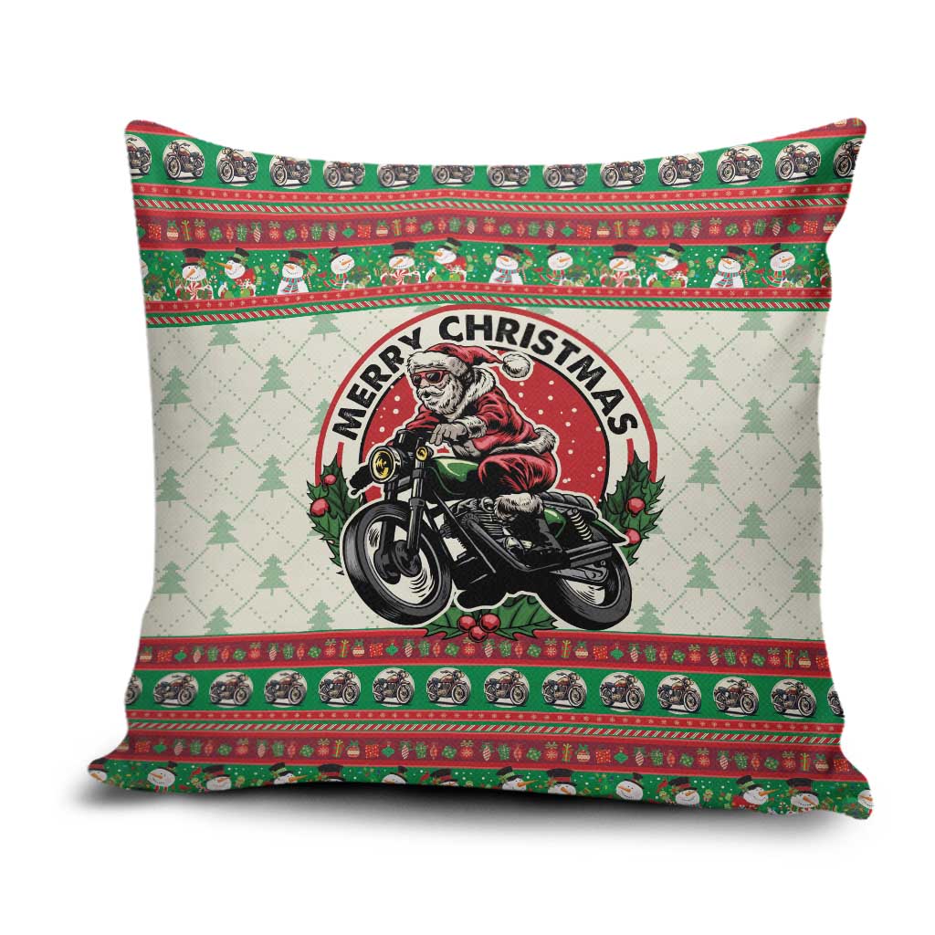Biker Santa Motorcycle Christmas Pillow Cover Santa Claus On A Motorcycle - Wonder Print Shop