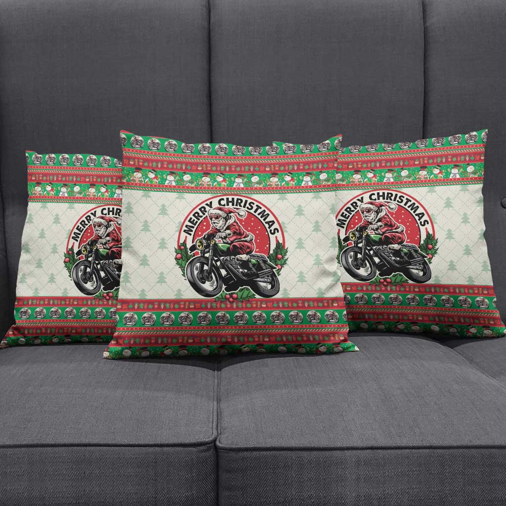 Biker Santa Motorcycle Christmas Pillow Cover Santa Claus On A Motorcycle - Wonder Print Shop