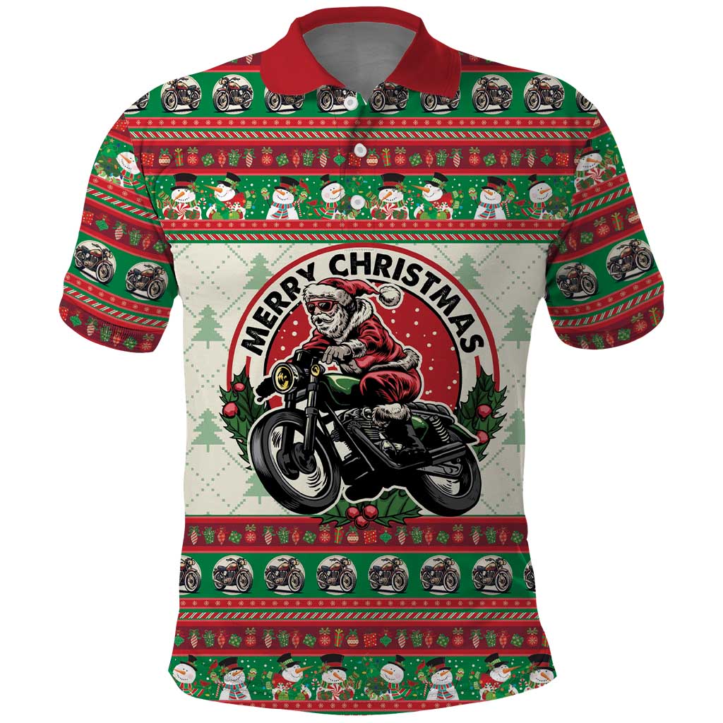 Biker Santa Motorcycle Christmas Polo Shirt Santa Claus On A Motorcycle - Wonder Print Shop