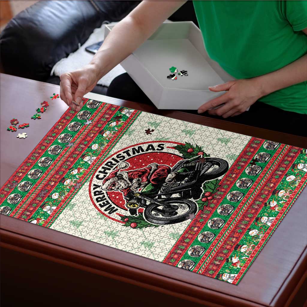 Biker Santa Motorcycle Christmas Puzzle Santa Claus On A Motorcycle - Wonder Print Shop