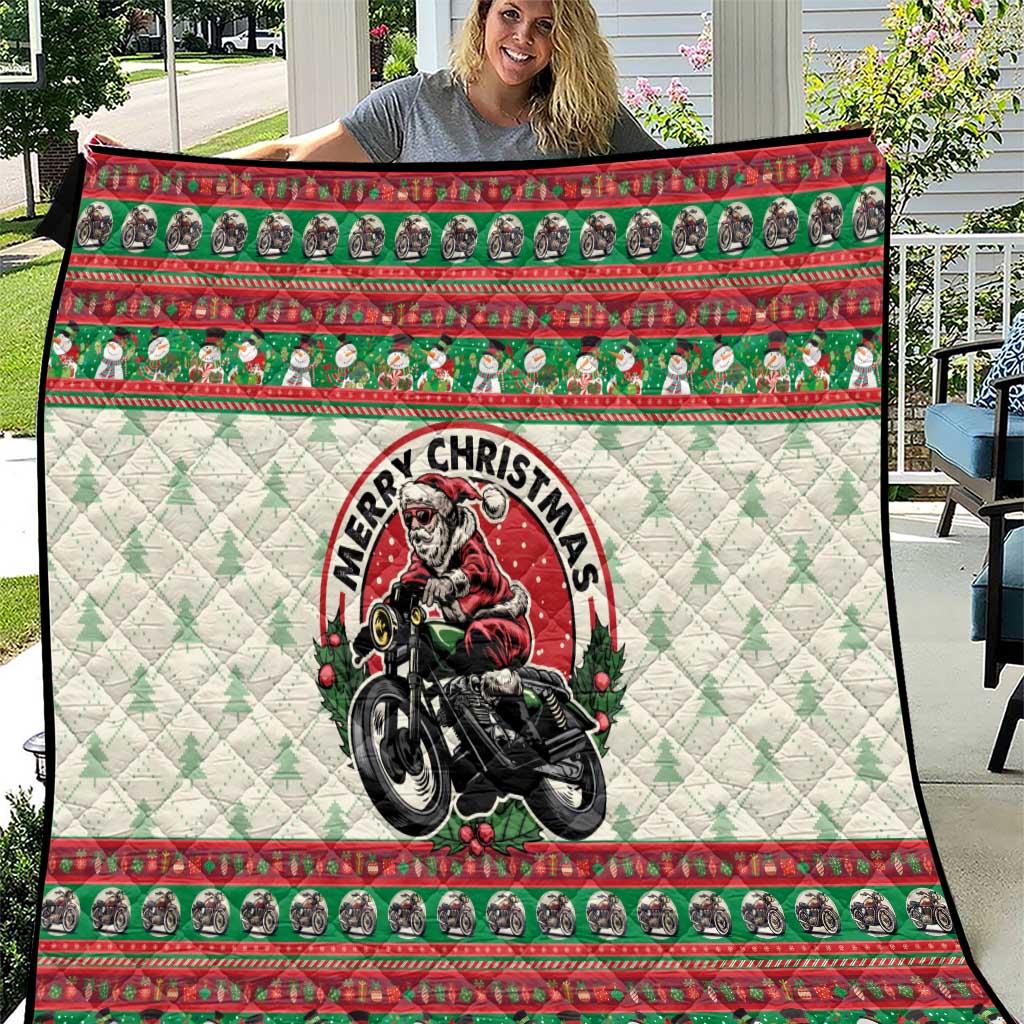Biker Santa Motorcycle Christmas Quilt Santa Claus On A Motorcycle - Wonder Print Shop