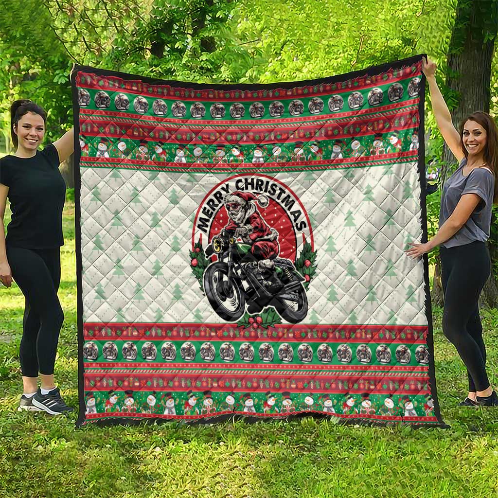 Biker Santa Motorcycle Christmas Quilt Santa Claus On A Motorcycle - Wonder Print Shop