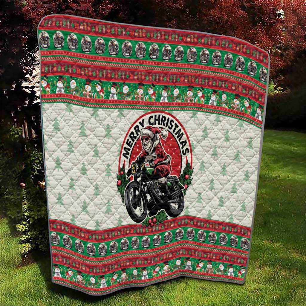 Biker Santa Motorcycle Christmas Quilt Santa Claus On A Motorcycle - Wonder Print Shop