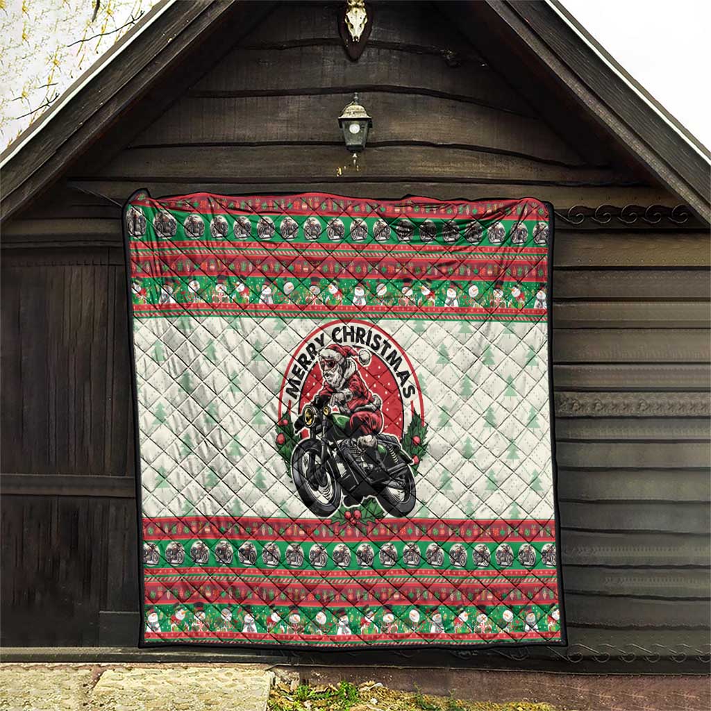 Biker Santa Motorcycle Christmas Quilt Santa Claus On A Motorcycle - Wonder Print Shop