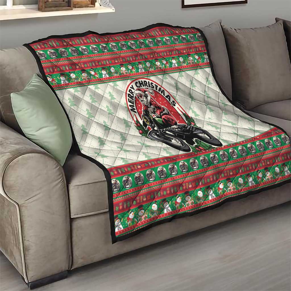 Biker Santa Motorcycle Christmas Quilt Santa Claus On A Motorcycle - Wonder Print Shop