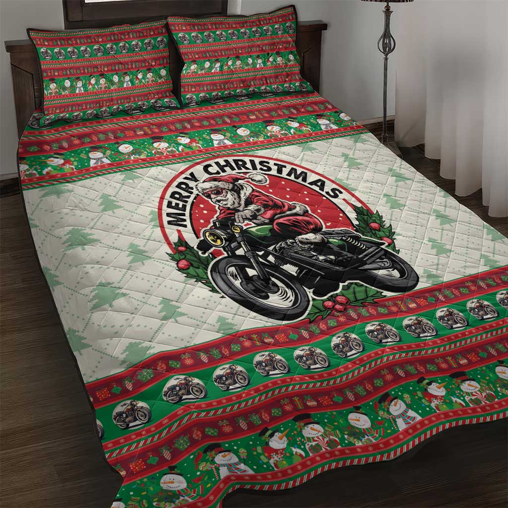 Biker Santa Motorcycle Christmas Quilt Bed Set Santa Claus On A Motorcycle - Wonder Print Shop