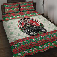 Biker Santa Motorcycle Christmas Quilt Bed Set Santa Claus On A Motorcycle - Wonder Print Shop