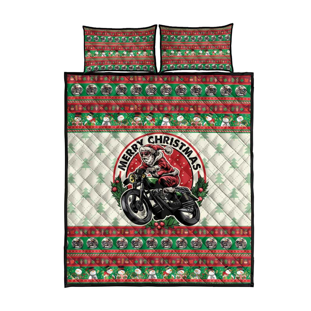 Biker Santa Motorcycle Christmas Quilt Bed Set Santa Claus On A Motorcycle - Wonder Print Shop