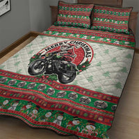 Biker Santa Motorcycle Christmas Quilt Bed Set Santa Claus On A Motorcycle - Wonder Print Shop