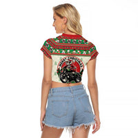 Biker Santa Motorcycle Christmas Raglan Cropped T Shirt Santa Claus On A Motorcycle - Wonder Print Shop